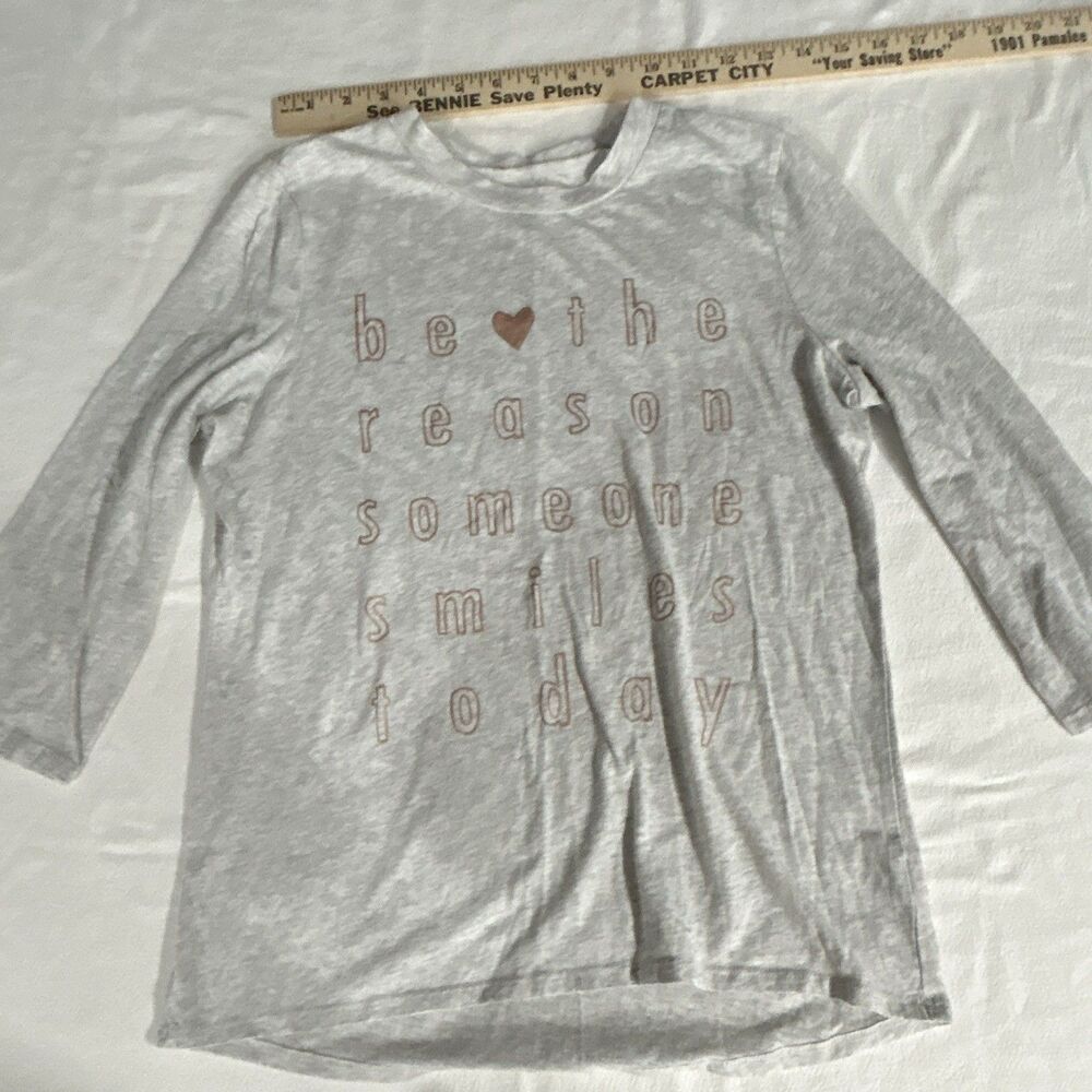 True Craft Girl’s XL Gray Knit 3/4 Sleeve Crew Neck Heart Graphic T-Shirt